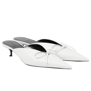 BALENCIAGA Knife Bow Arena Lambskin Leather Mules in White Size 39